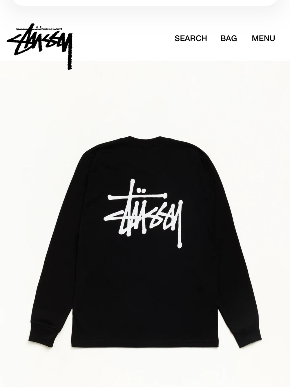 Stussy Black Long-Sleeve Tee with White Script Back Logo